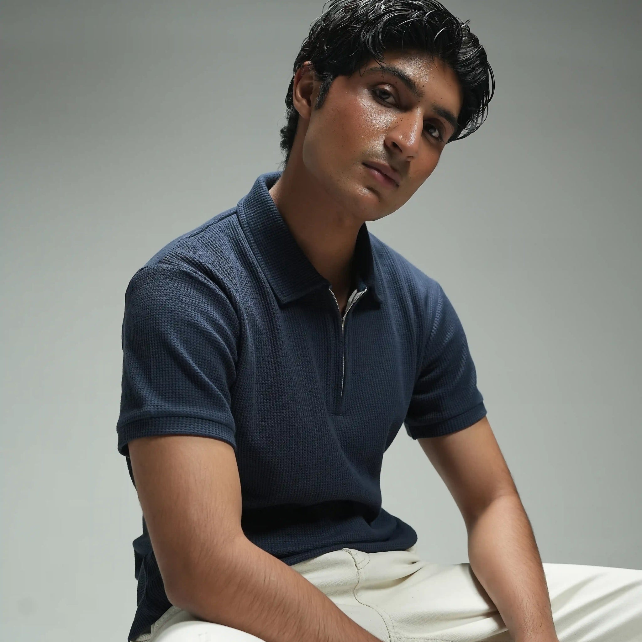 Men’s Premium Zip-up Polo T-Shirt Blue