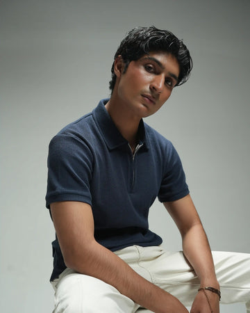 Men’s Premium Zip-up Polo T-Shirt Blue