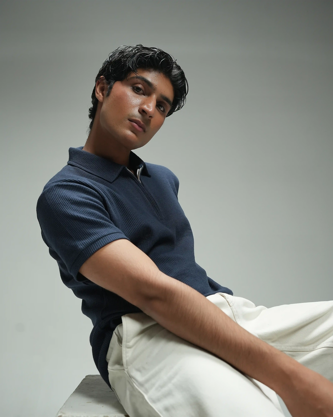 Men’s Premium Zip-up Polo T-Shirt Blue